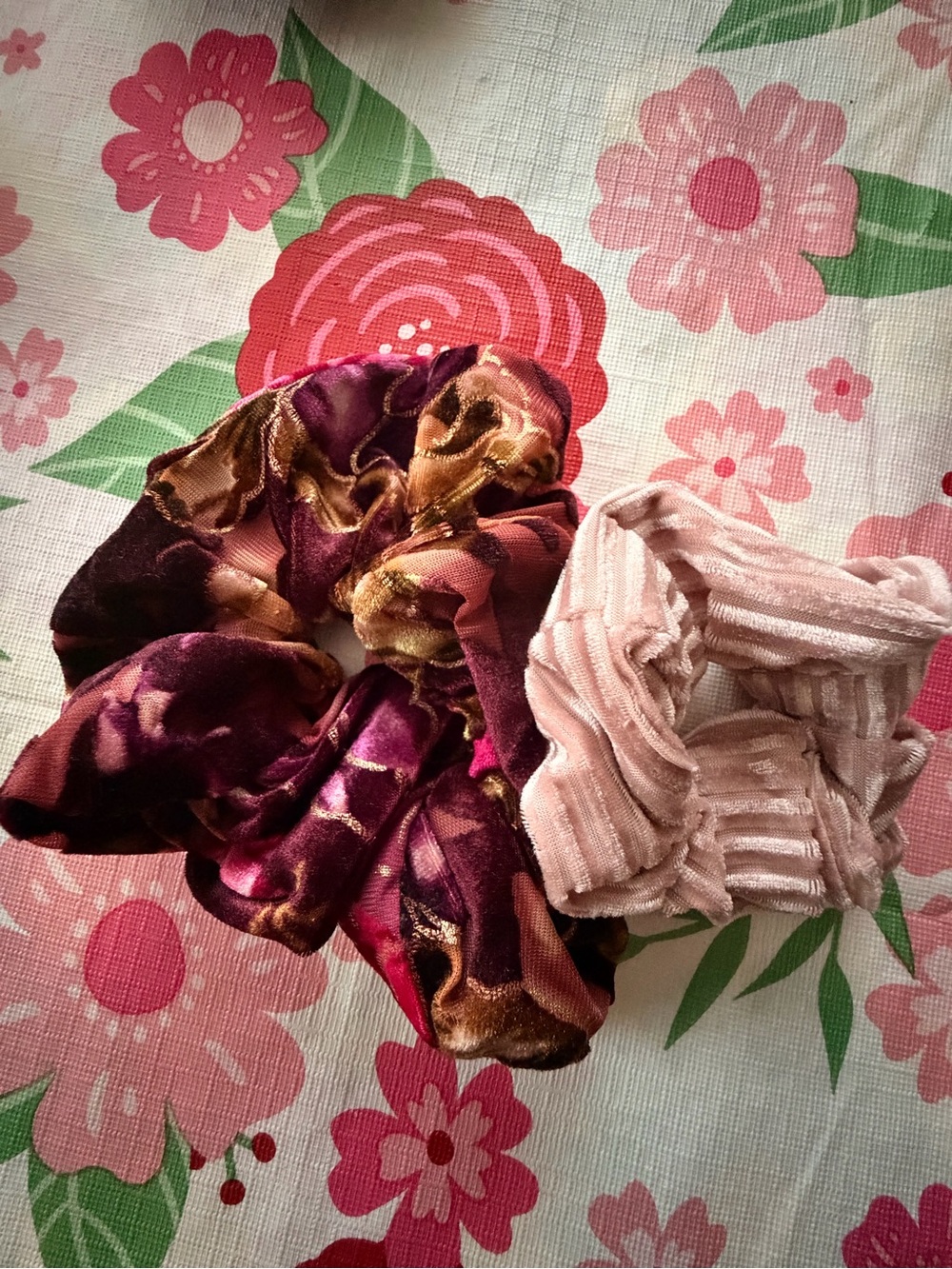 Target Velvet Floral Burgundy and Blush Pink Scrunchie Set